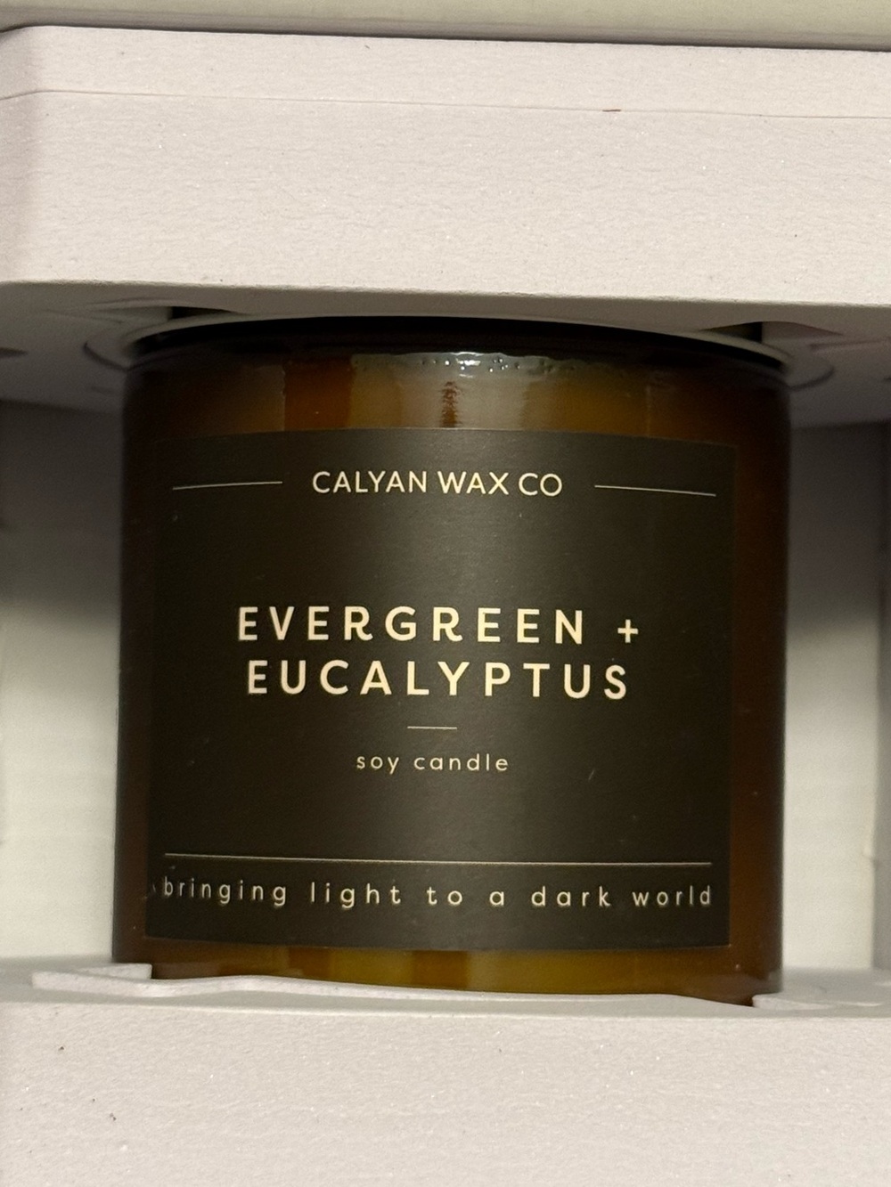 Calyan Wax Co Evergreen + Eucalyptus Soy Candle - Amber Glass Let It Snow2 - NIB